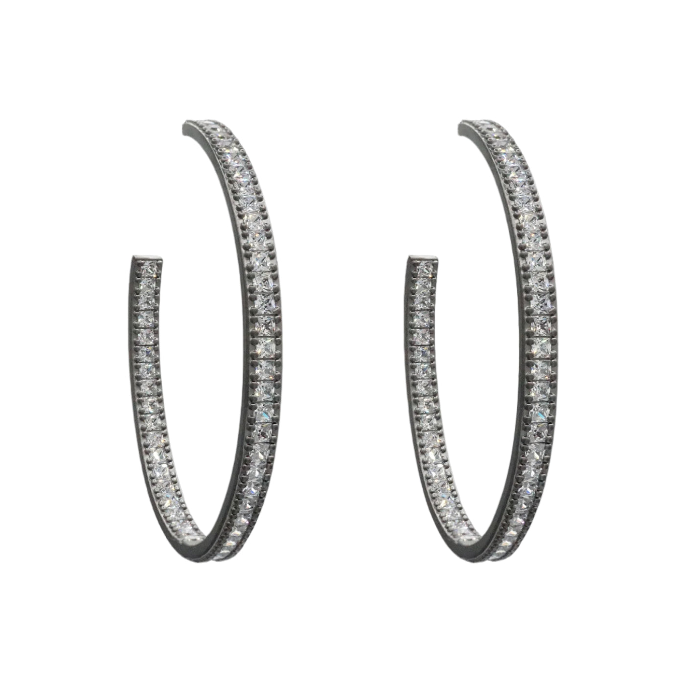 Pave Hoop Earrings in Black/Clear