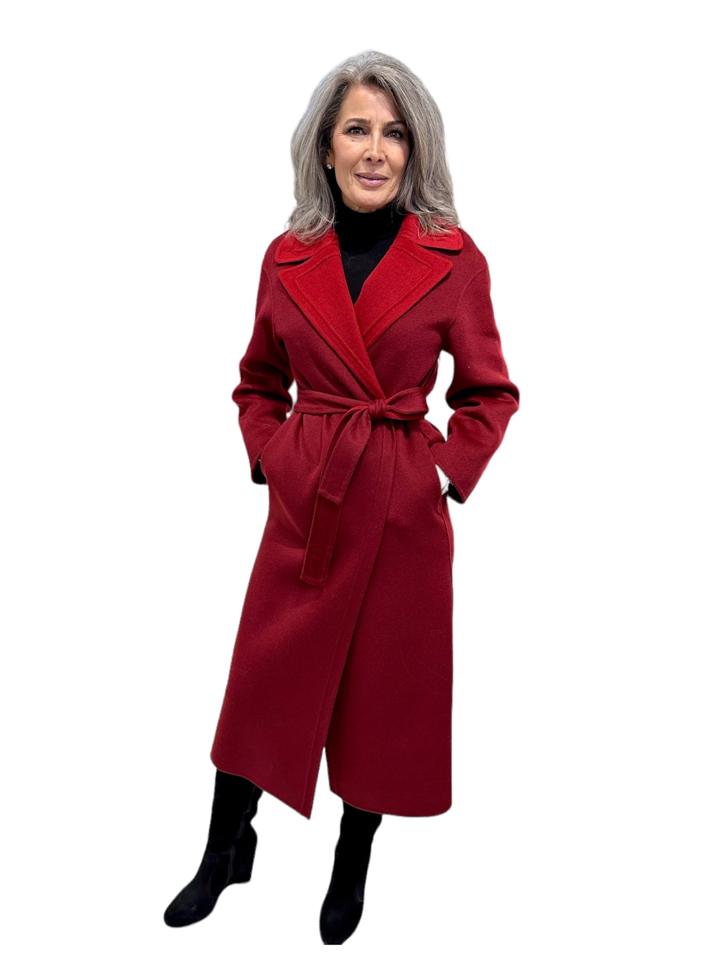 Single Breasted Wool Blend Trench - Cranberry