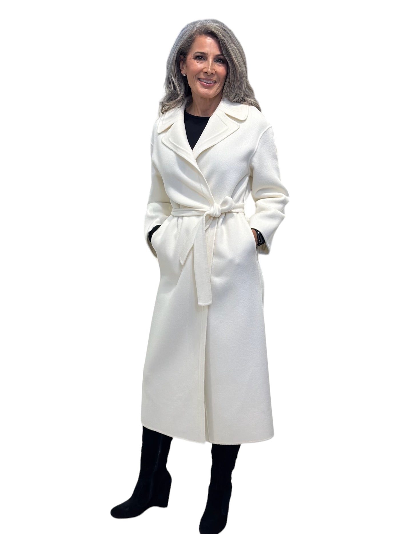 Single Breasted Wool Blend Trench in Ivory
