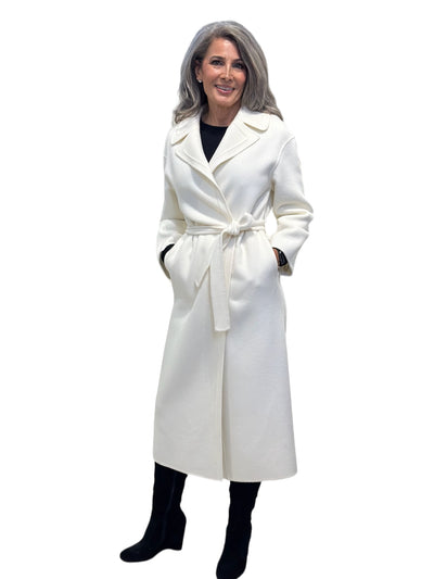Single Breasted Wool Blend Trench in Ivory