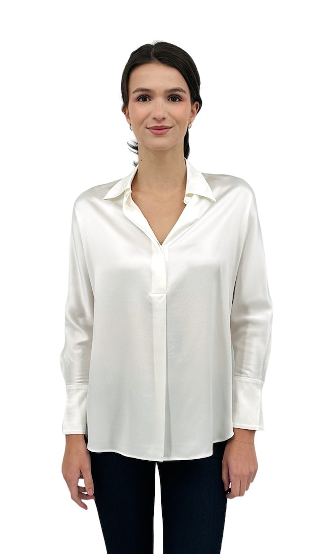 Silk Half Button Blouse in White