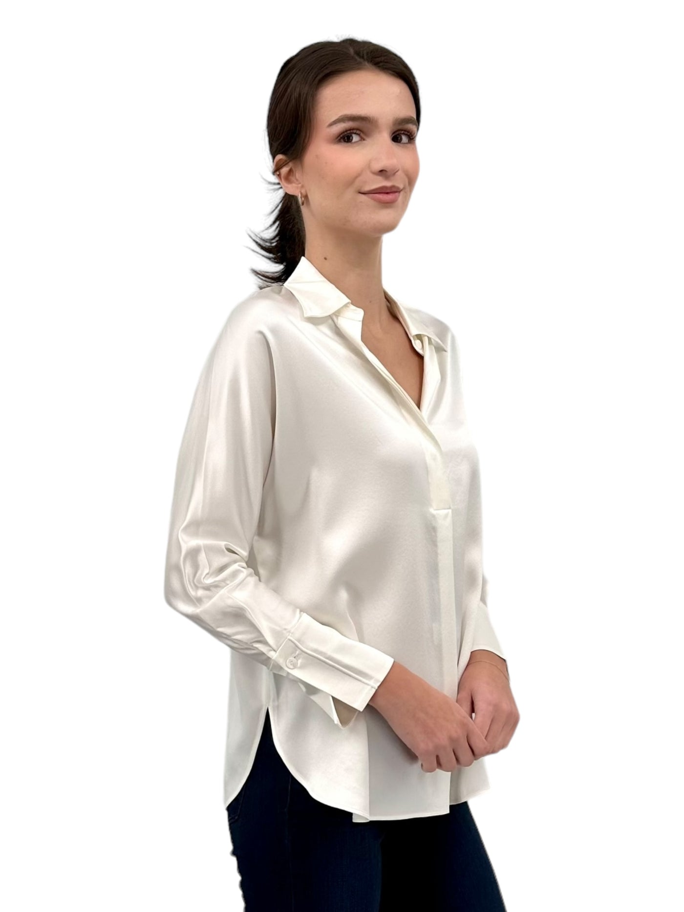 Silk Half Button Blouse in White – Carl Meyers
