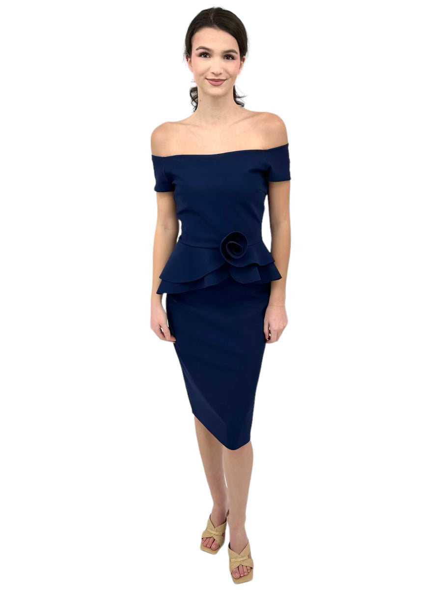 Off-Shoulder Jersey Dress in Blu Notte