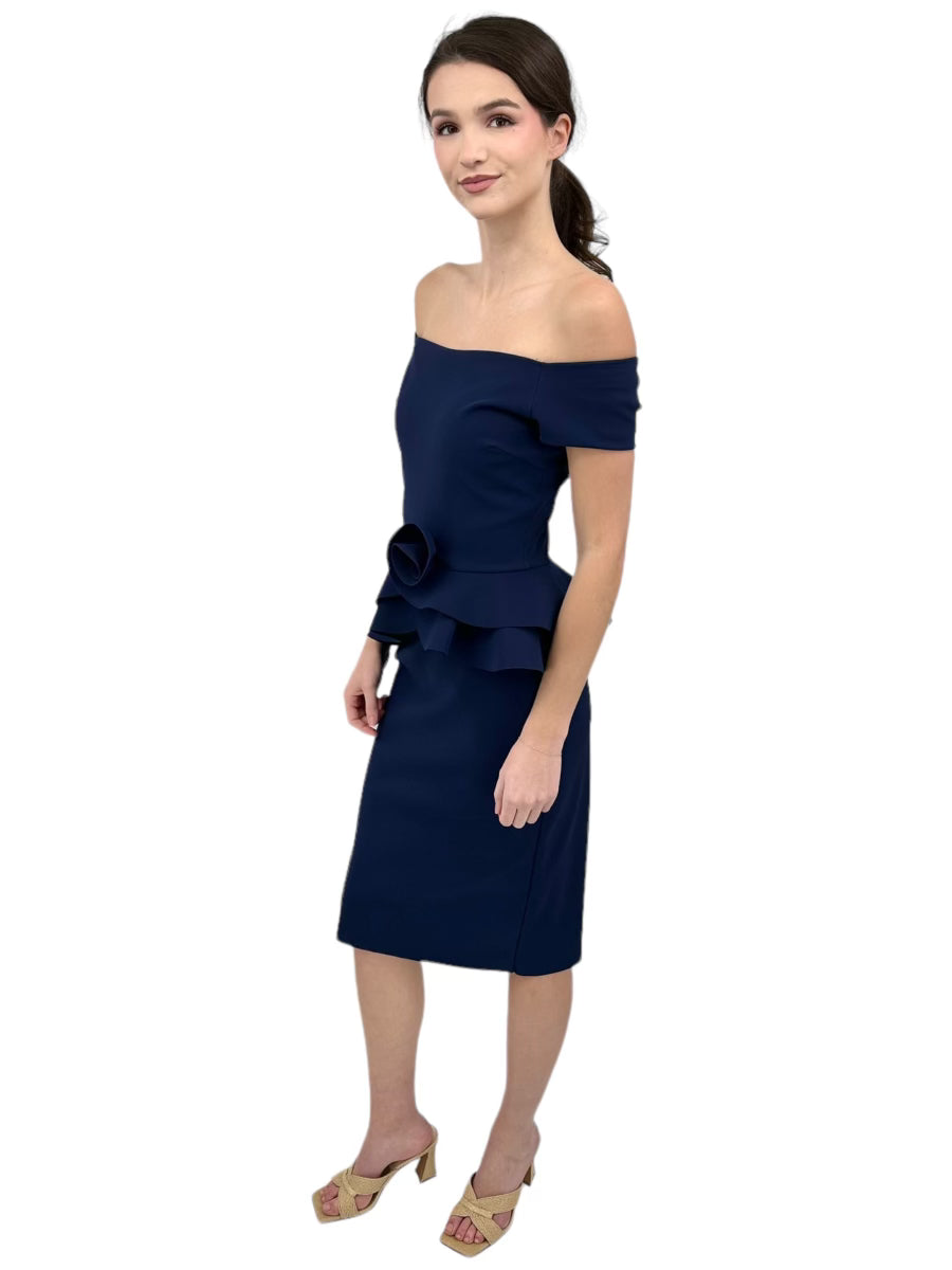 Off-Shoulder Jersey Dress in Blu Notte