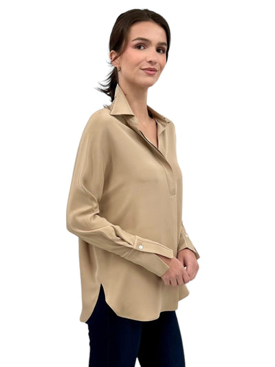 Crepe Half Button Blouse in Irish Cream