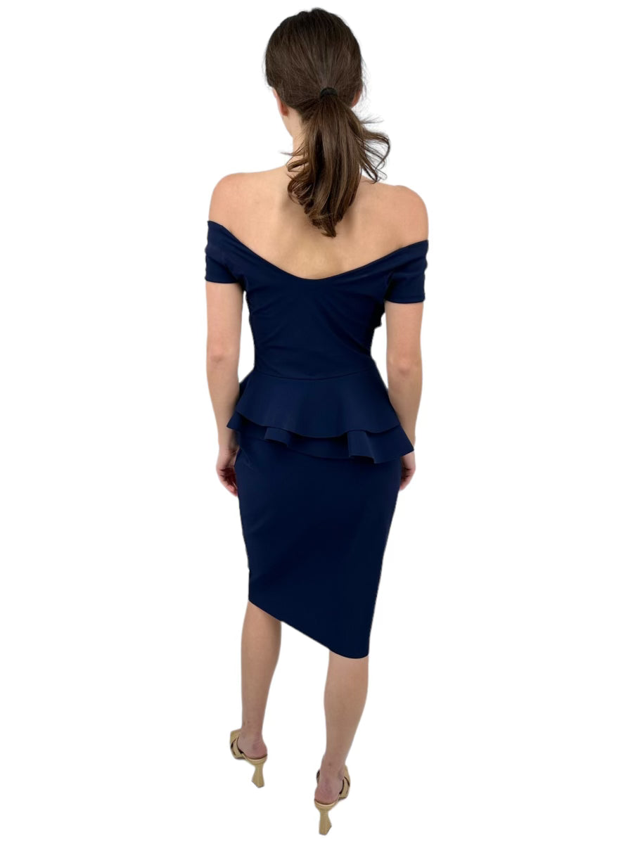 Off-Shoulder Jersey Dress in Blu Notte