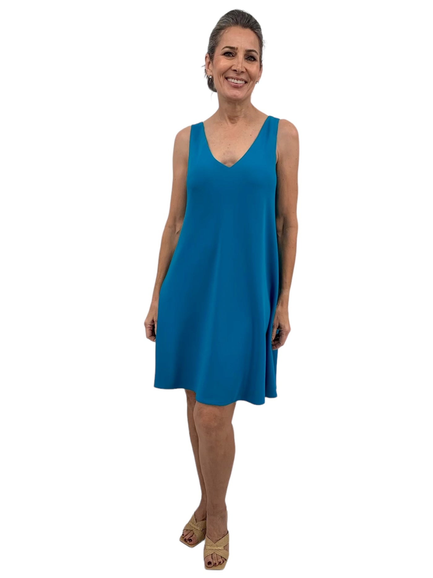 Reversible V-Neck Dress in Jade/Tourmaline