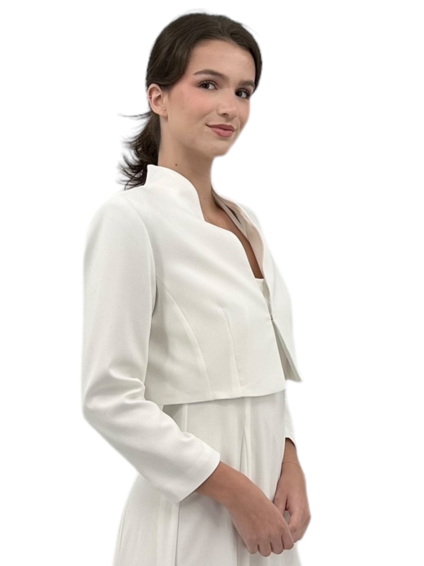 Short Jacket with High Neck in Ivory