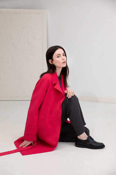 Notch Collar Belted Coat in Poppy