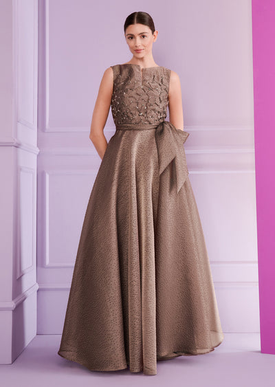 Poster Rivet Organza Ball Gown in Taupe