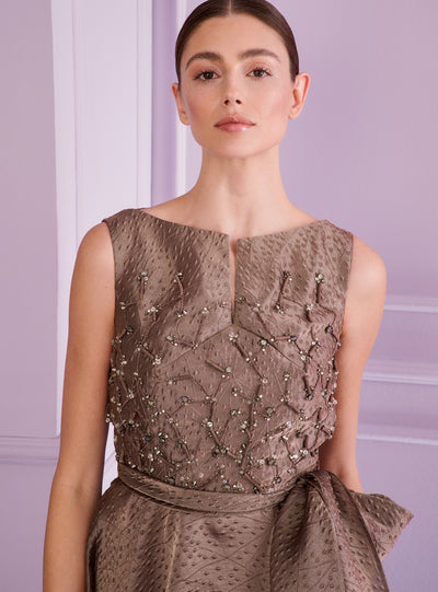Poster Rivet Organza Ball Gown in Taupe