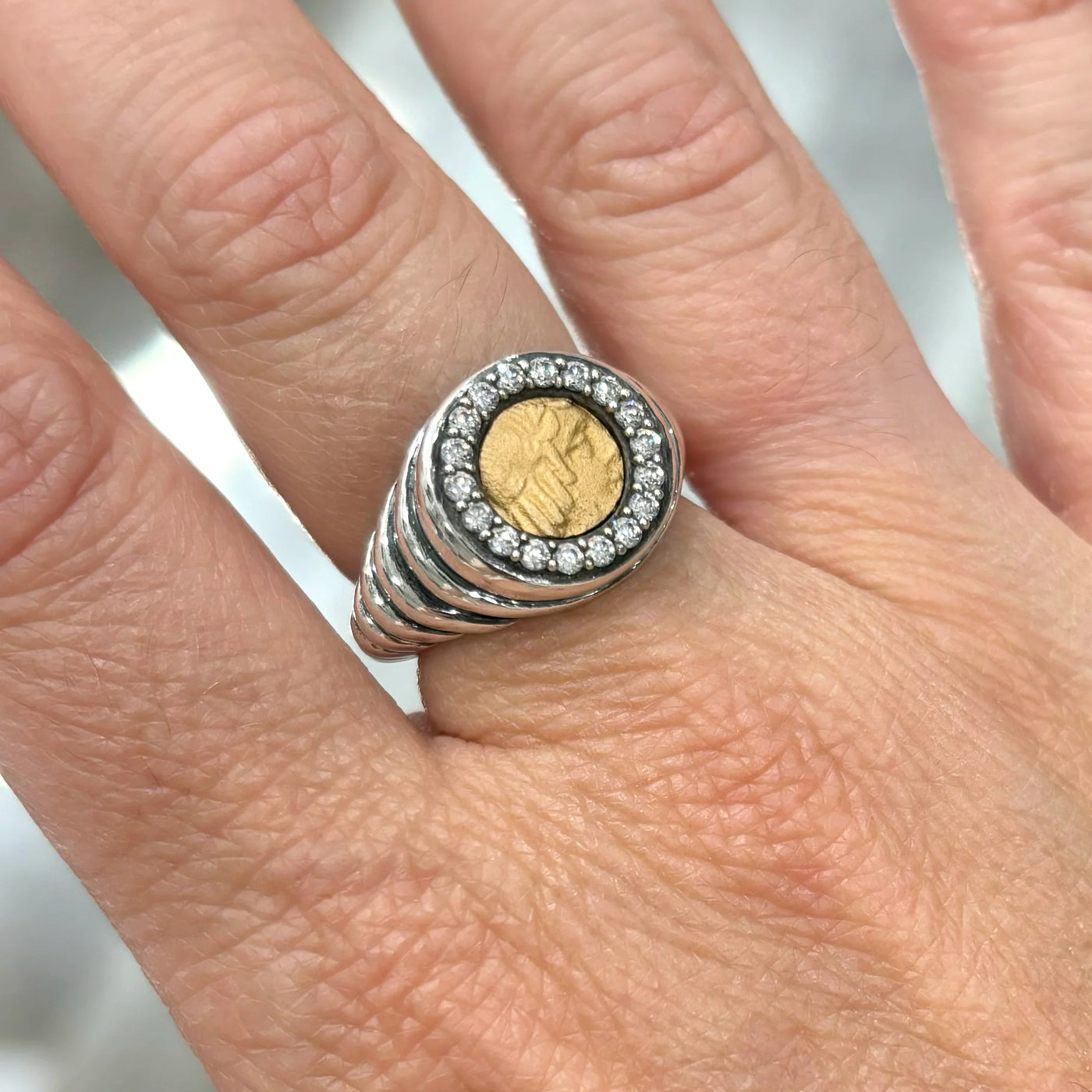 Vintage Silver Scalloped Poppy Coin Ring