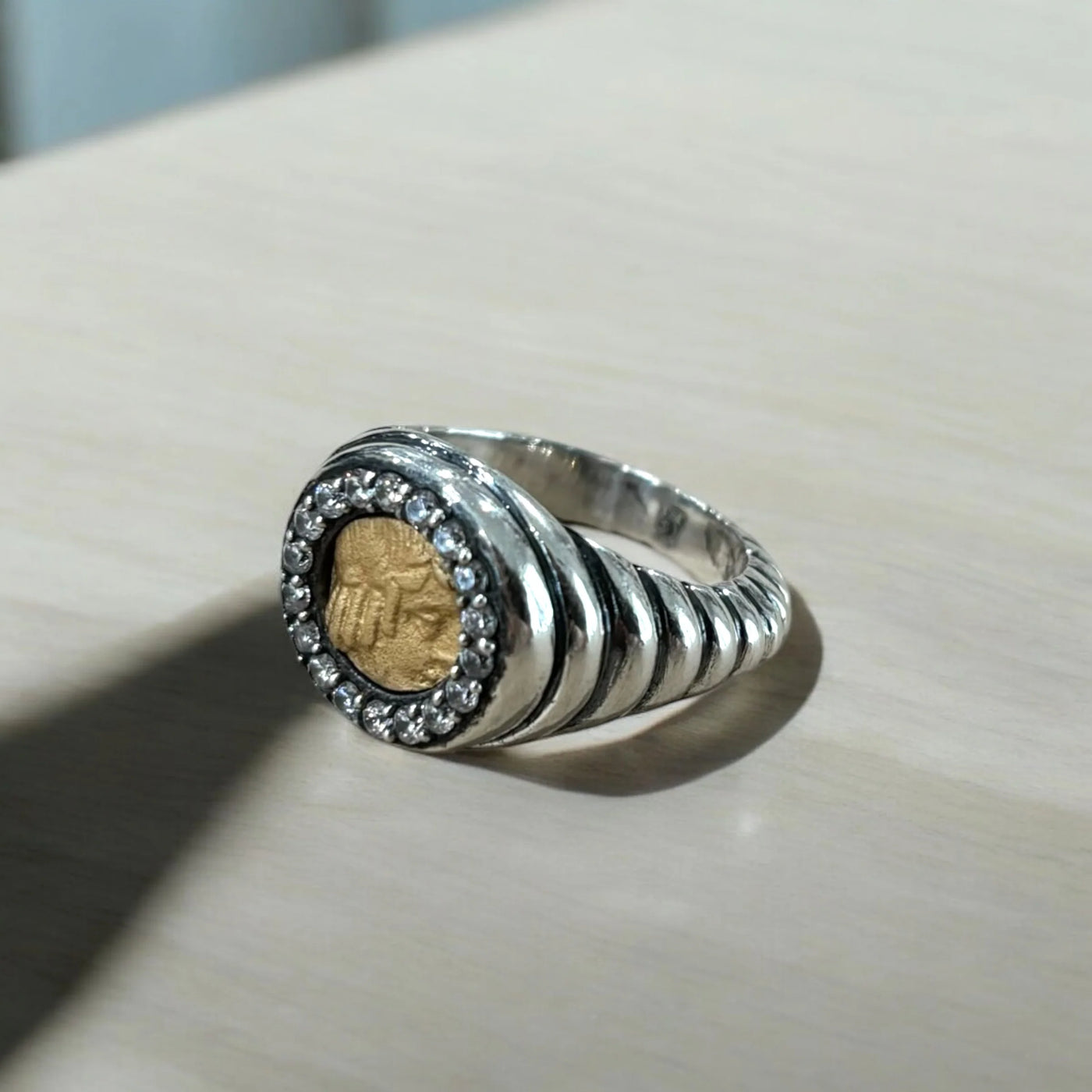 Vintage Silver Scalloped Poppy Coin Ring