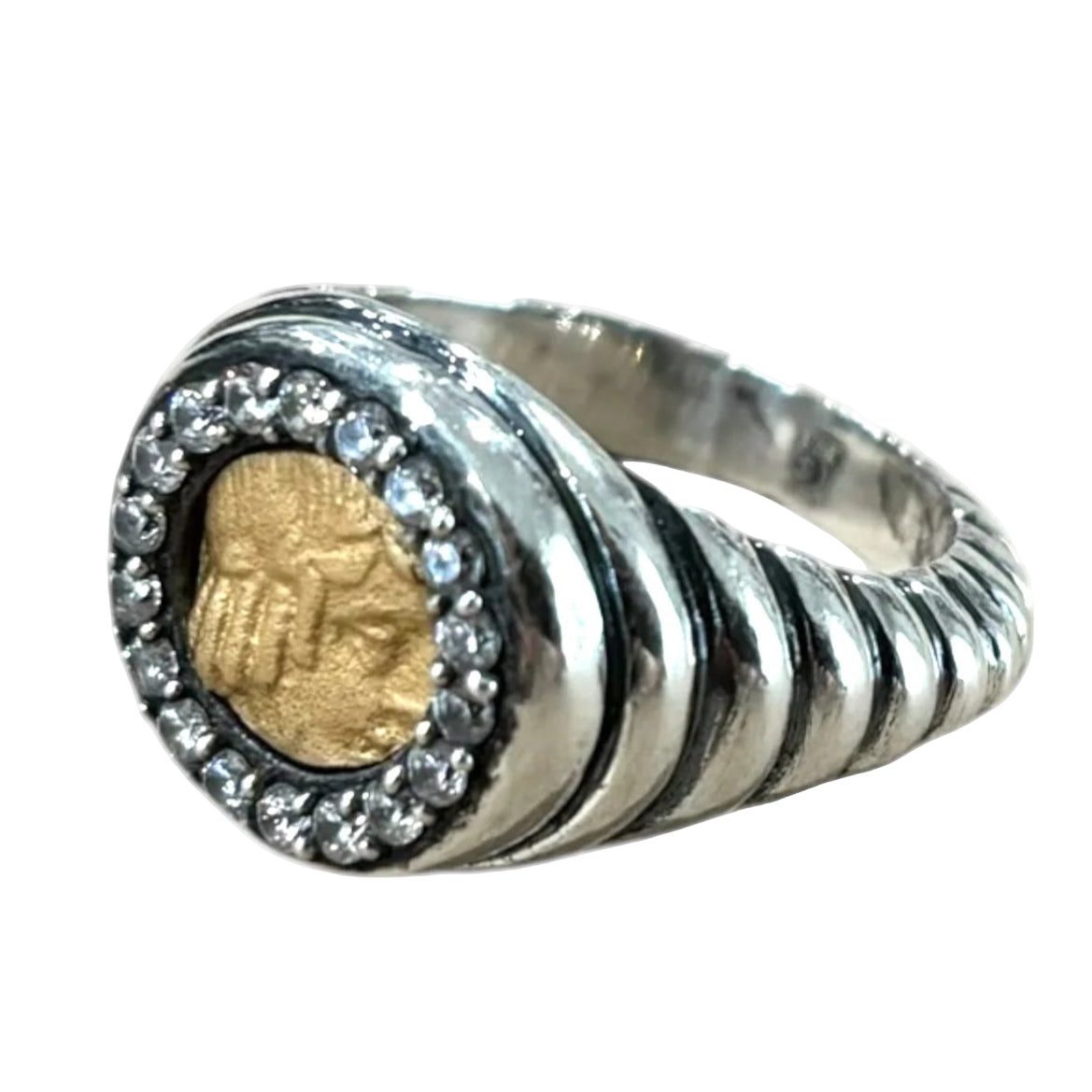 Vintage Silver Scalloped Poppy Coin Ring