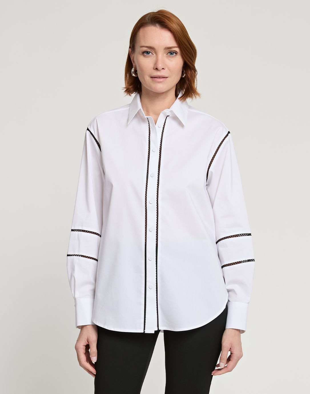 Long Sleeve Halsey Blouse in White/Black