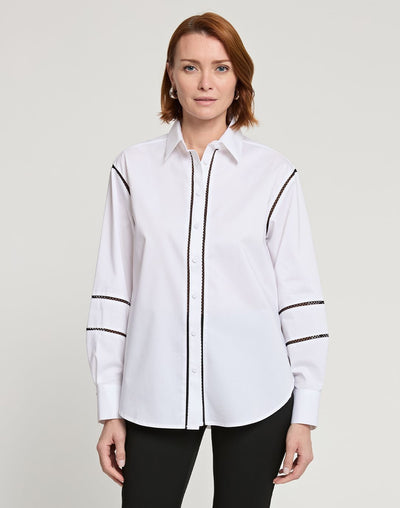 Long Sleeve Halsey Blouse in White/Black