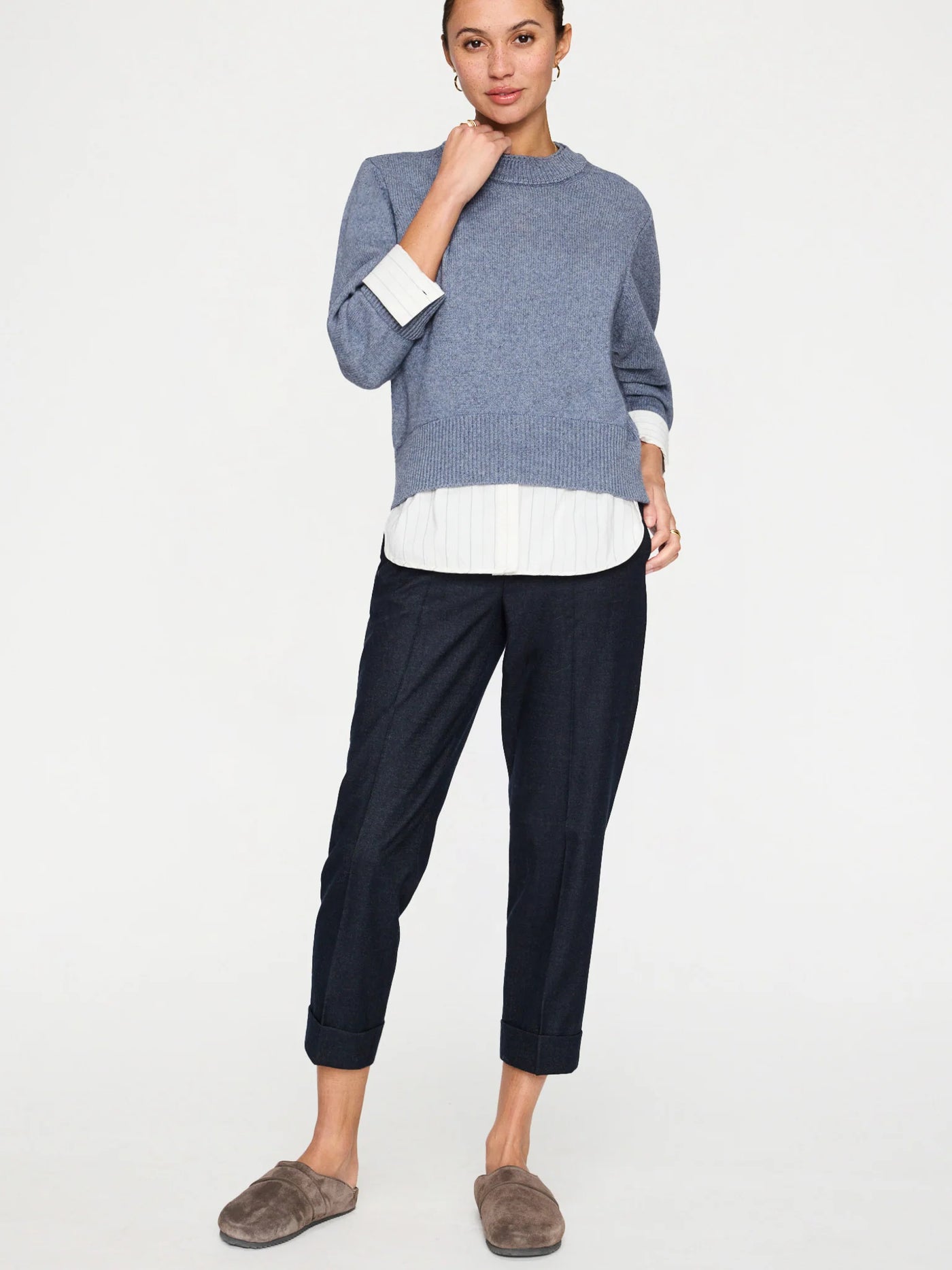 Raya Ruched Crew - Slate Blue