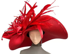 Large Straw Derby Hat in Red