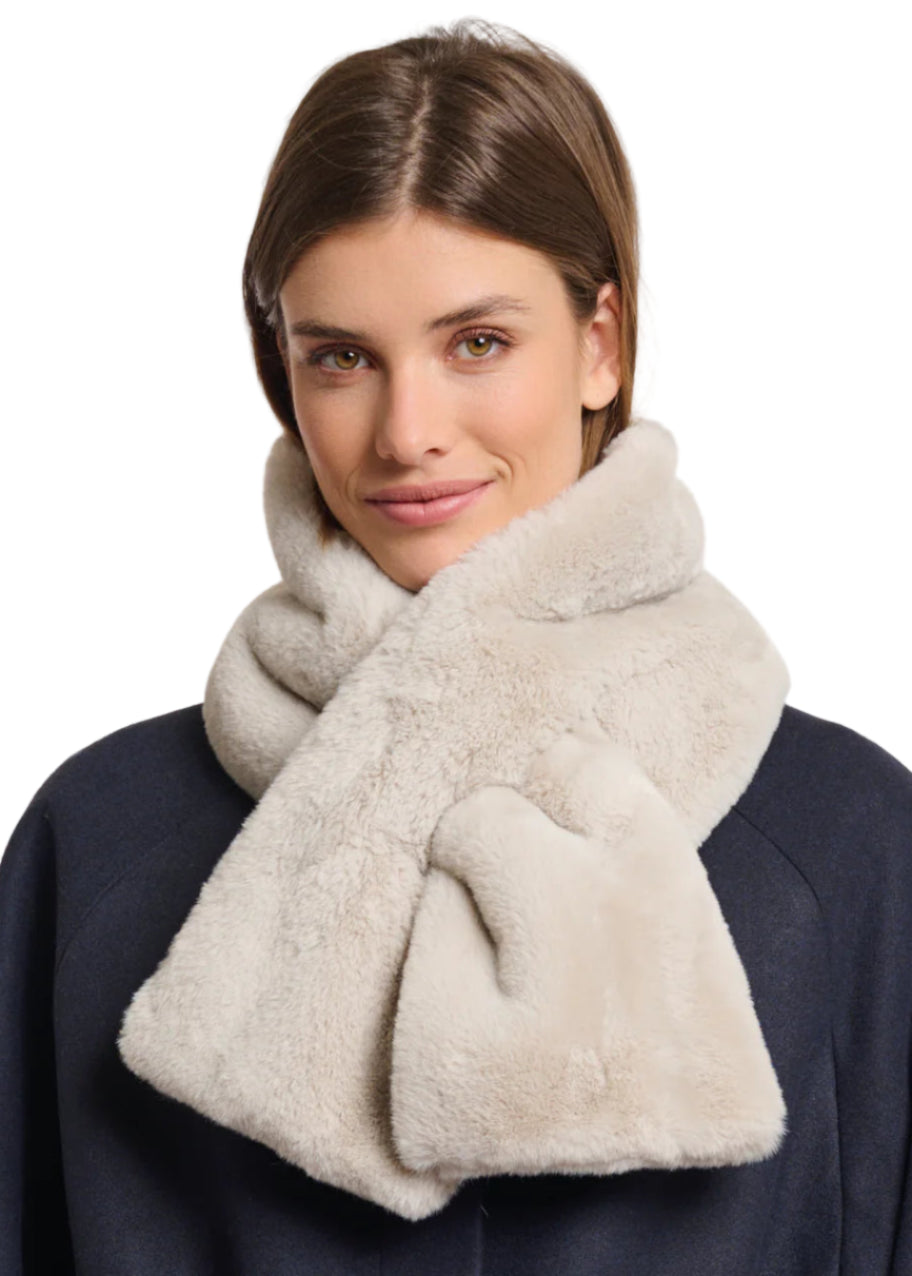 Stip Faux Fur Scarf Beige