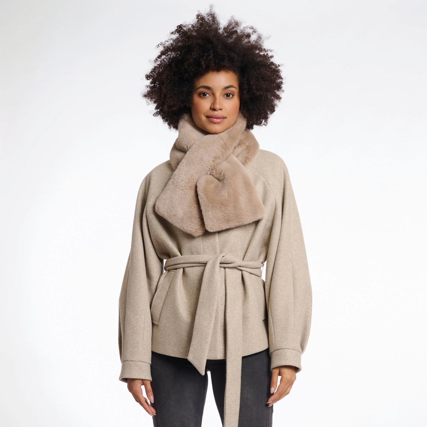 Stip Faux Fur Scarf Oat