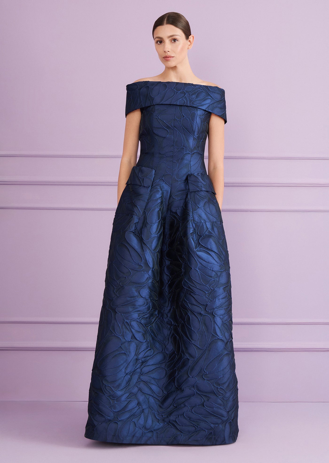 Honeydrop Jacquard Rondo Gown in Royal Navy Blue