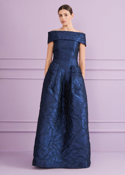 Honeydrop Jacquard Rondo Gown in Royal Navy Blue