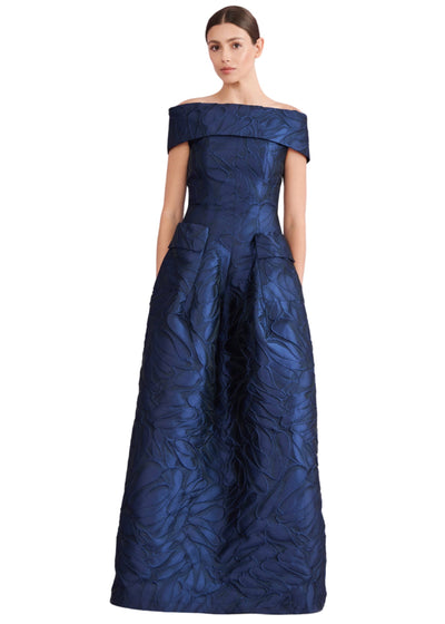 Honeydrop Jacquard Rondo Gown in Royal Navy Blue