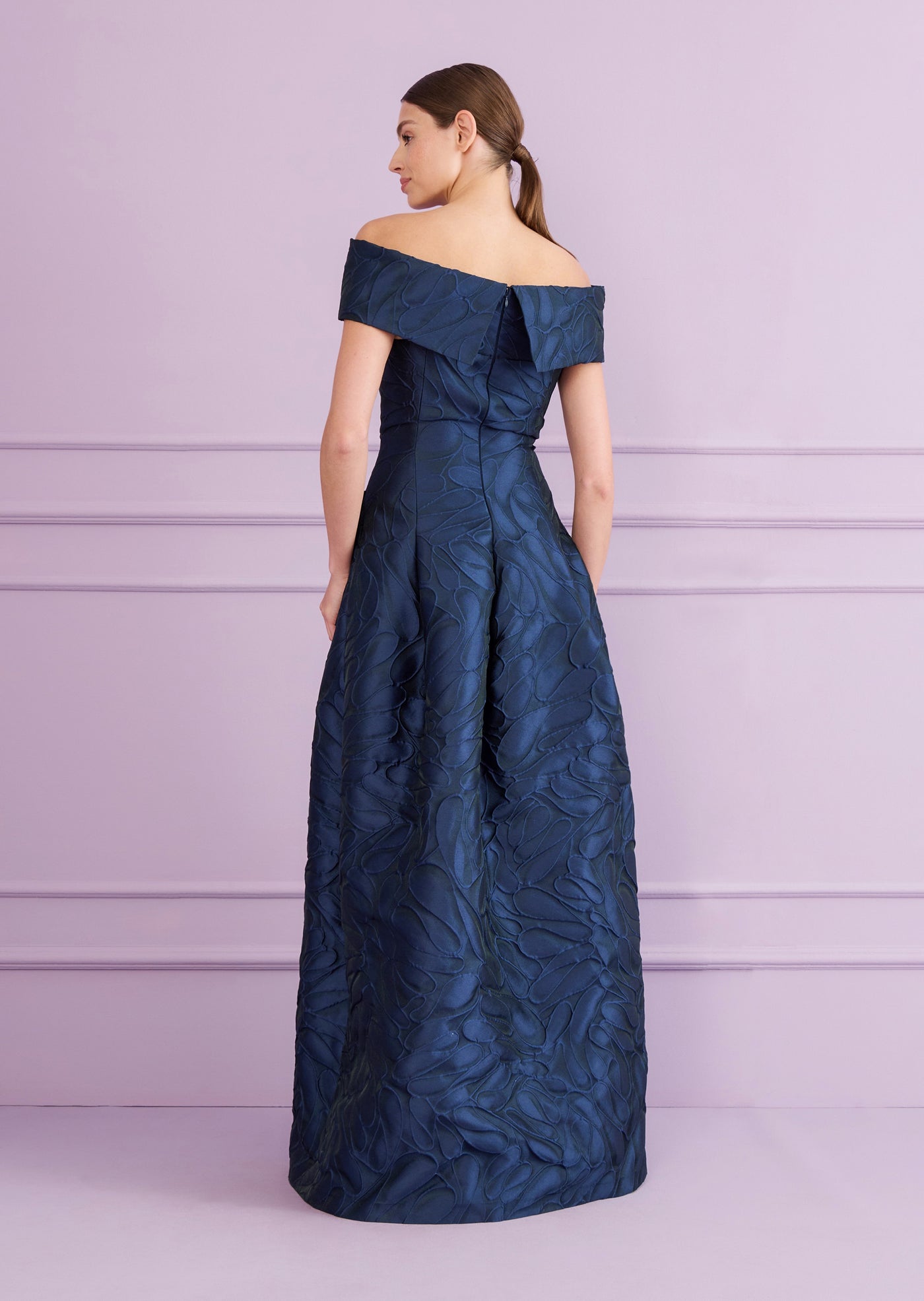 Honeydrop Jacquard Rondo Gown in Royal Navy Blue