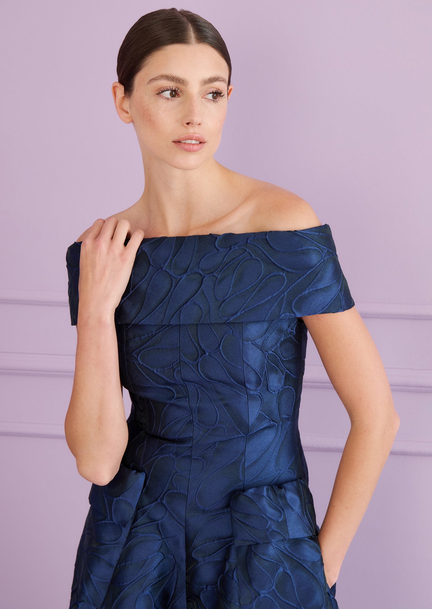 Honeydrop Jacquard Rondo Gown in Royal Navy Blue
