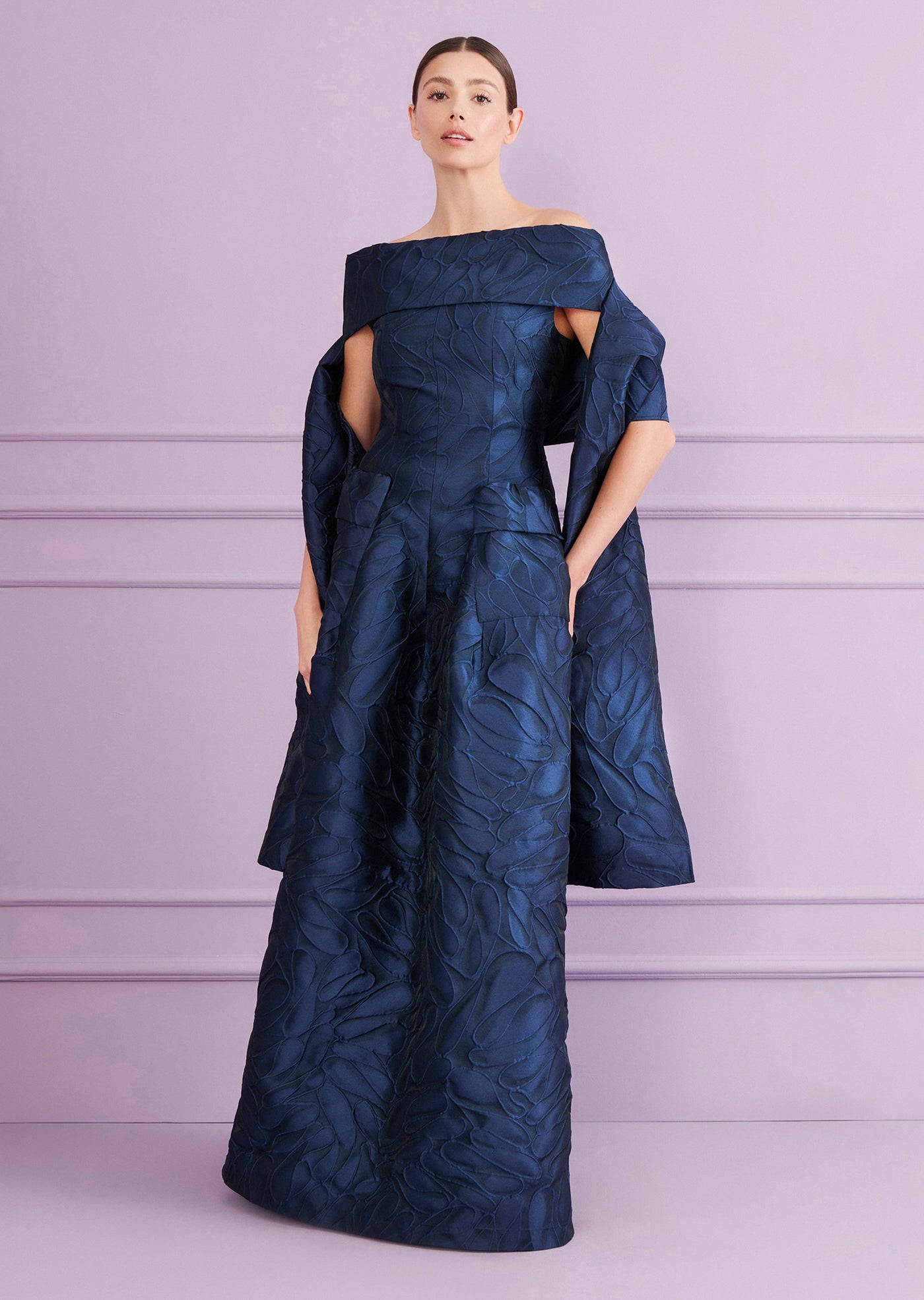 Honeydrop Jacquard Rondo Gown in Royal Navy Blue