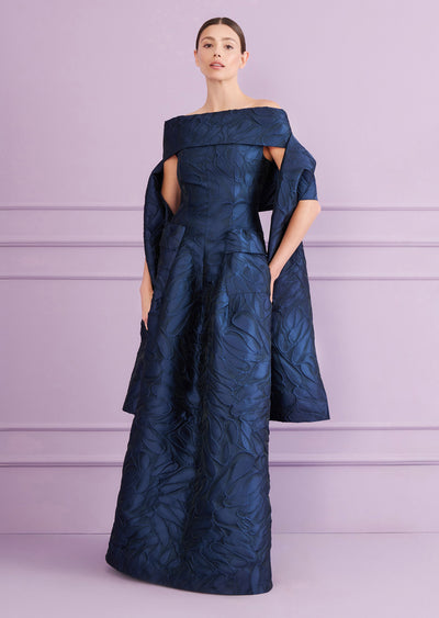 Honeydrop Jacquard Rondo Gown in Royal Navy Blue