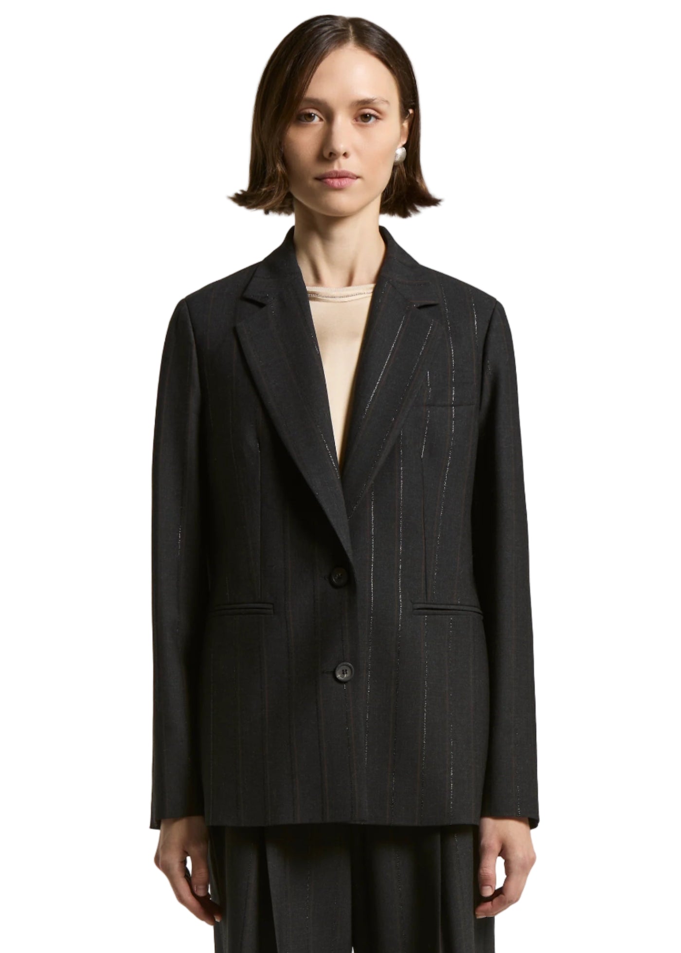 Lurex and Stretch Wool Blazer in Dark sapphire grey