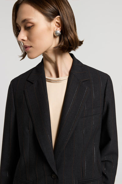 Lurex and Stretch Wool Blazer in Dark sapphire grey