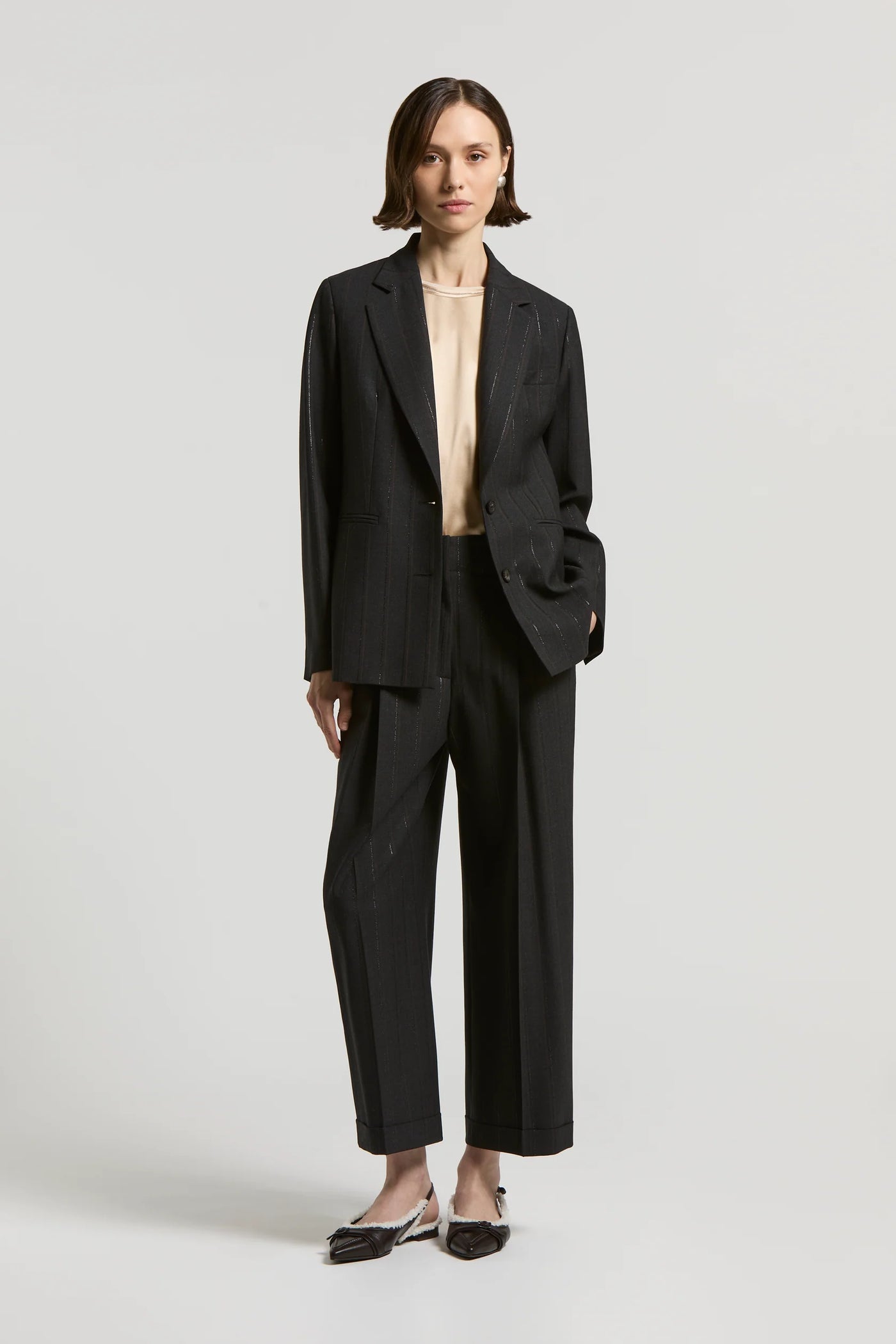 Lurex and Stretch Wool Blazer in Dark sapphire grey