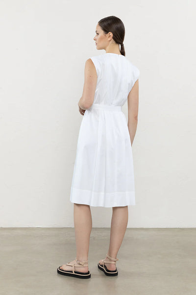 Light Stretch Satin Midi Dress in White
