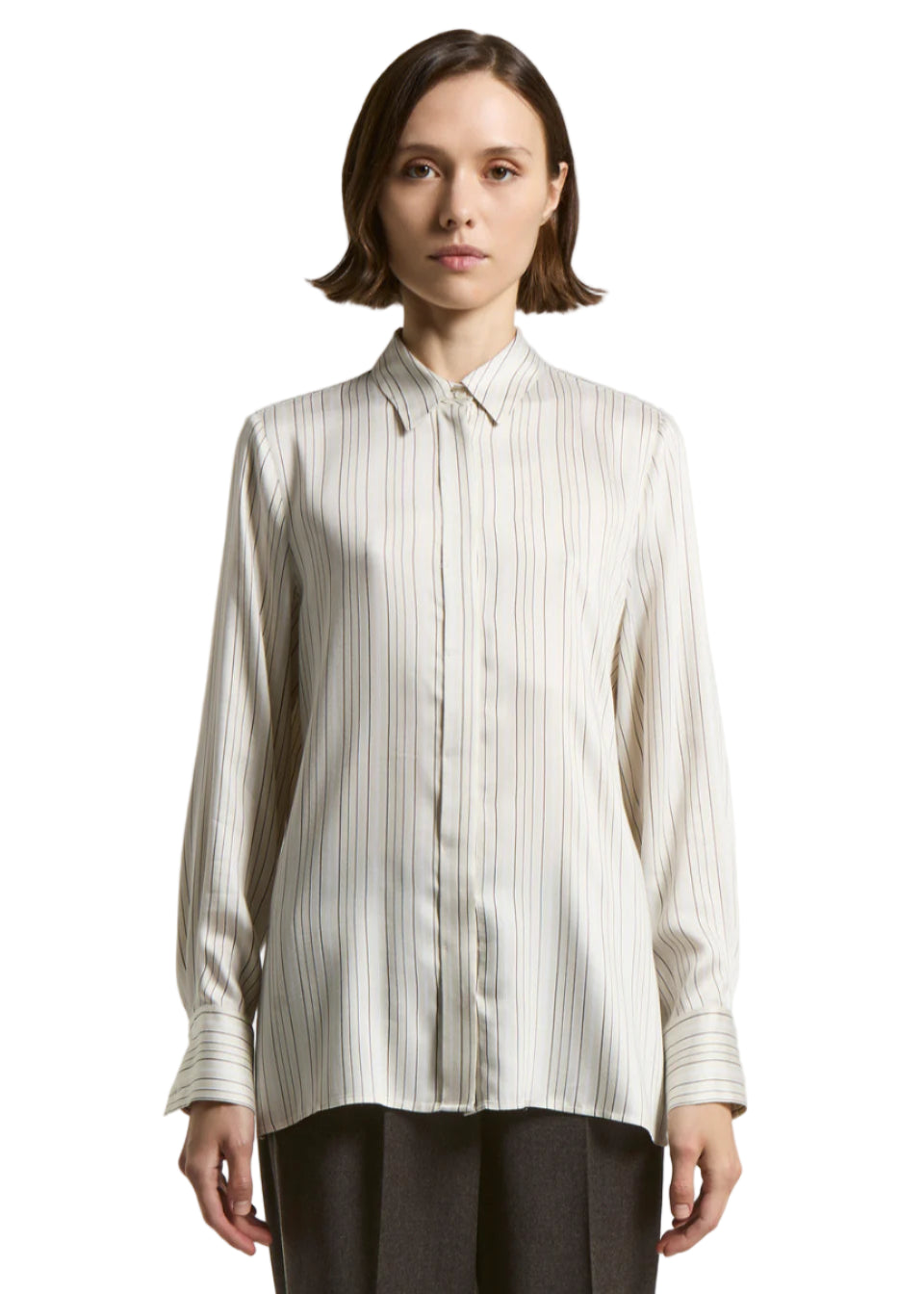 Leaf Collar Striped Blouse in Ebony Brown