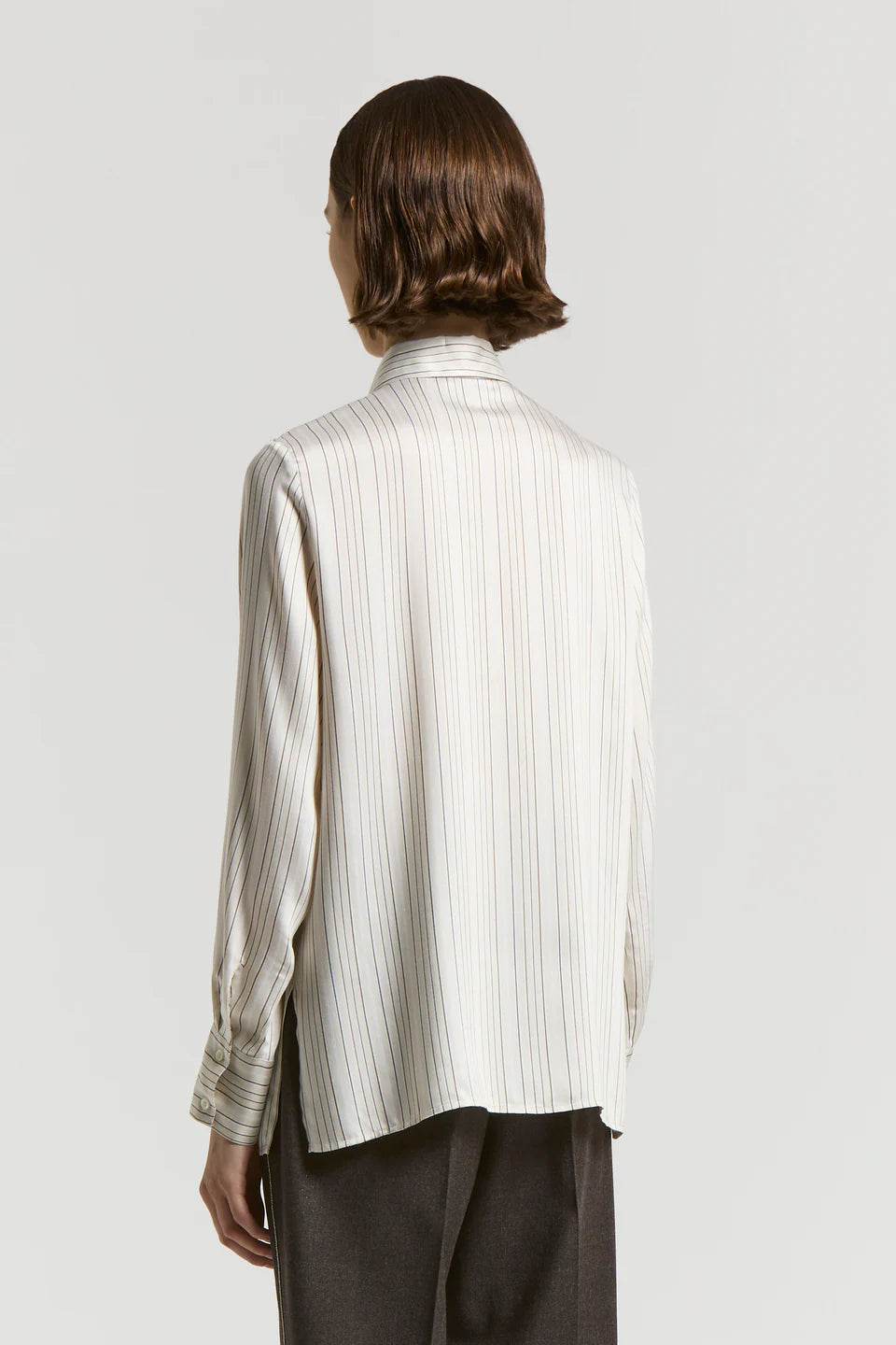Leaf Collar Striped Blouse in Ebony Brown
