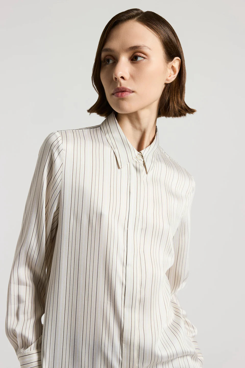 Leaf Collar Striped Blouse in Ebony Brown