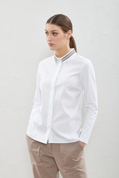 Plain Stretch Popline Top in White