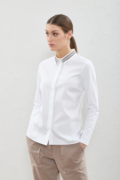 Woman Shirt Plain Stretch Popeline - White & White (00A)
