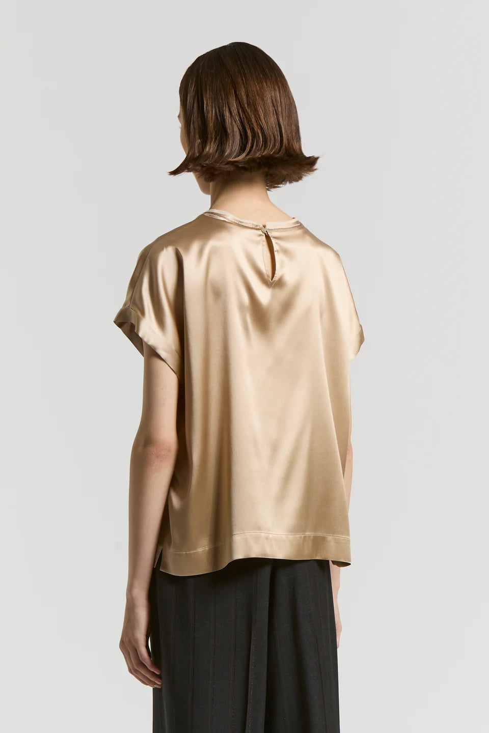 Stretch Silk Satin T-shirt in Amber Beige
