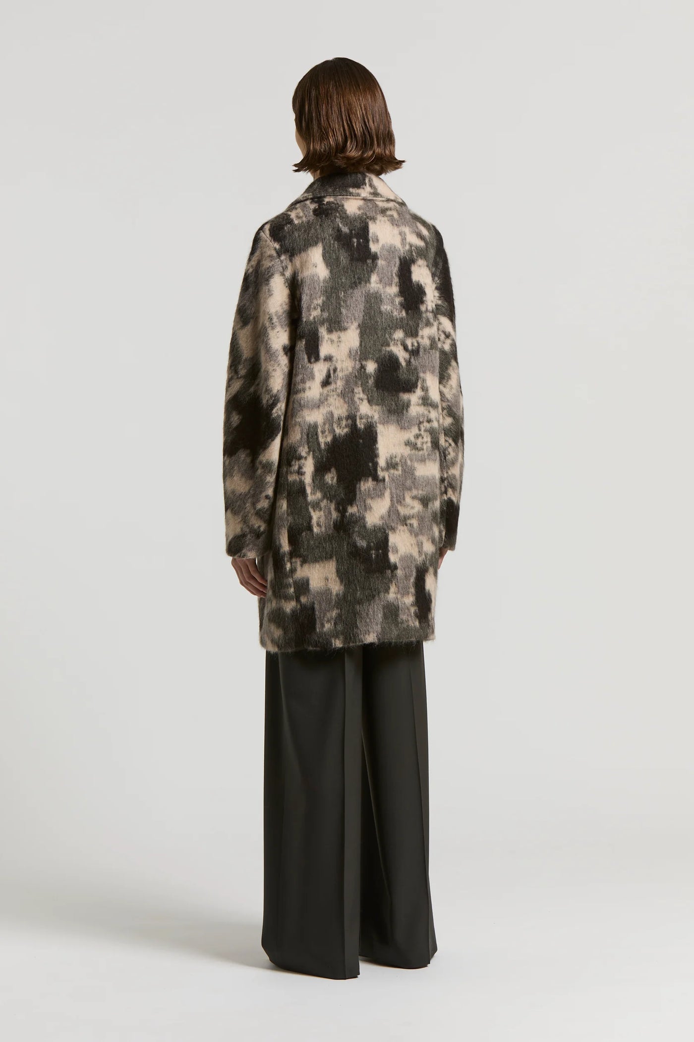 Camouflage Midi Coat in Alpaca and Jacquard Wool