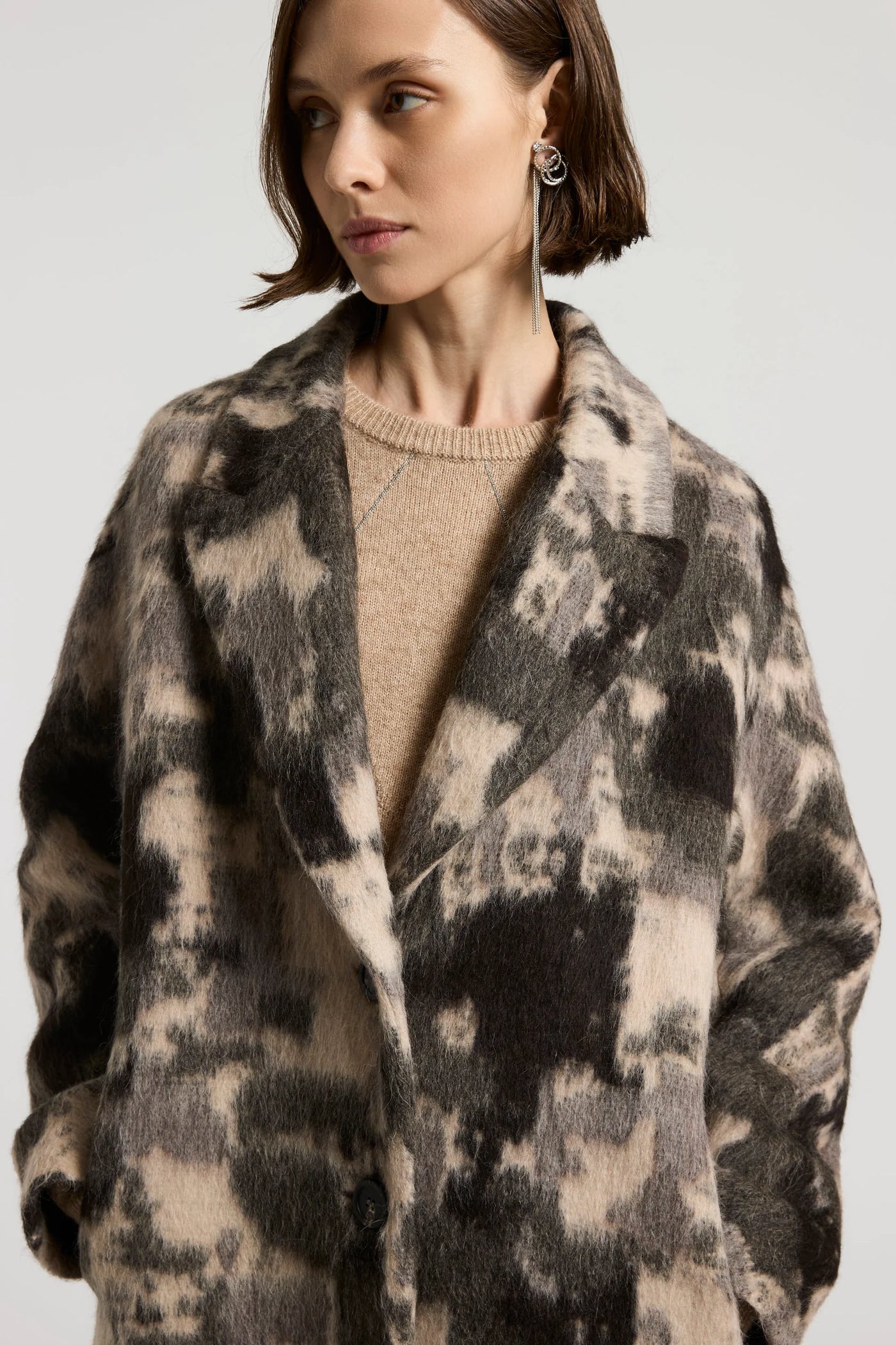 Camouflage Midi Coat in Alpaca and Jacquard Wool