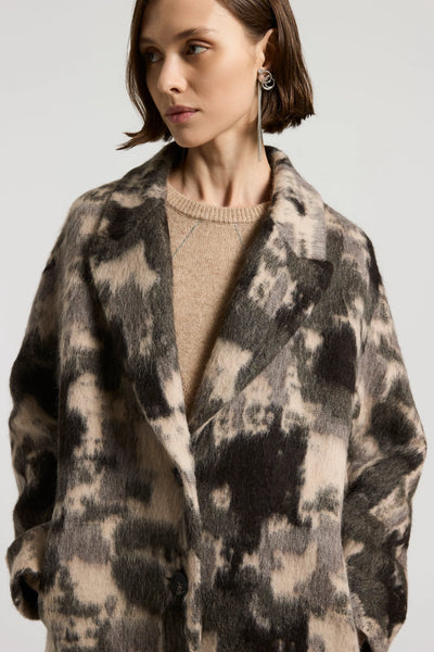 Camouflage Midi Coat in Alpaca and Jacquard Wool