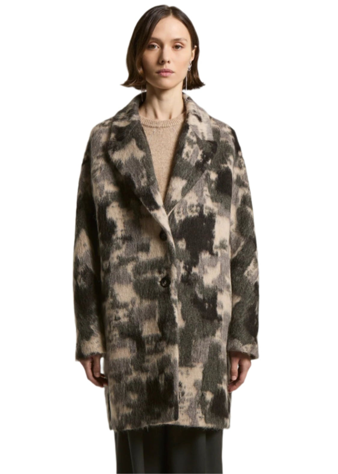 Camouflage Midi Coat in Alpaca and Jacquard Wool