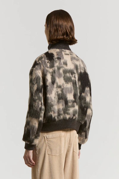 Alpaca and Wool Jacquard Bomber Jacket in Ebony Brown