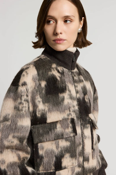 Alpaca and Wool Jacquard Bomber Jacket in Ebony Brown