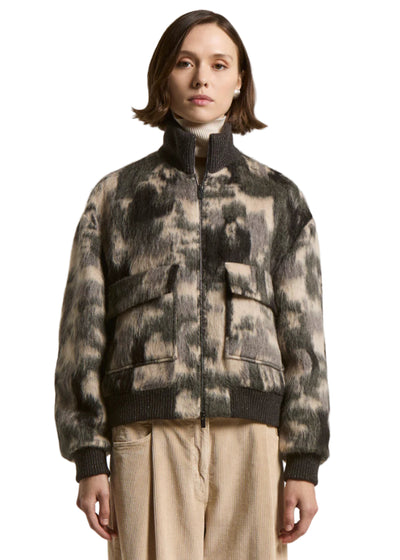 Alpaca and Wool Jacquard Bomber Jacket in Ebony Brown