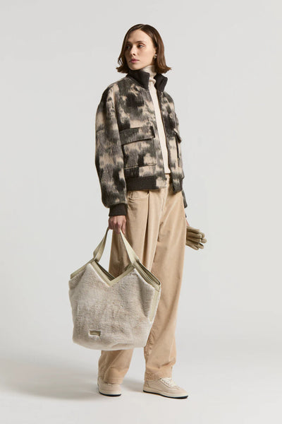 Alpaca and Wool Jacquard Bomber Jacket in Ebony Brown