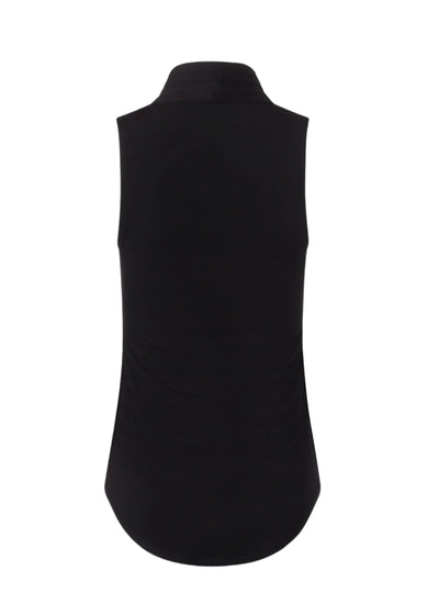 Matte Jersey Sleeveless Pleated V-Neck Top in Black